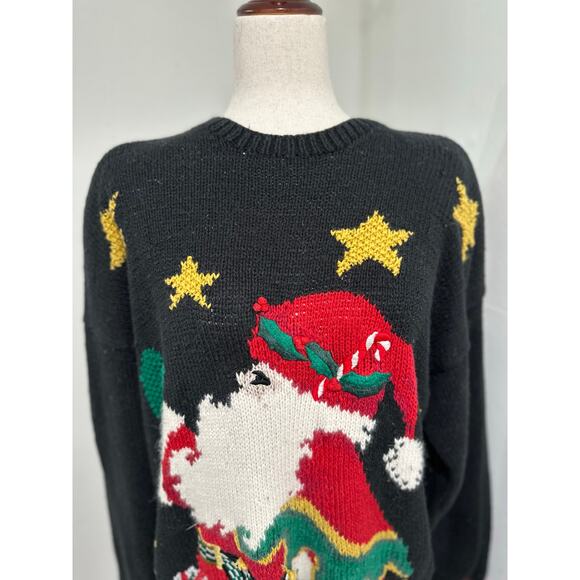 1990s Talbots Christmas Santa Claus Sweater Stars Candy Cane UGLY Christmas - Picture 5 of 8